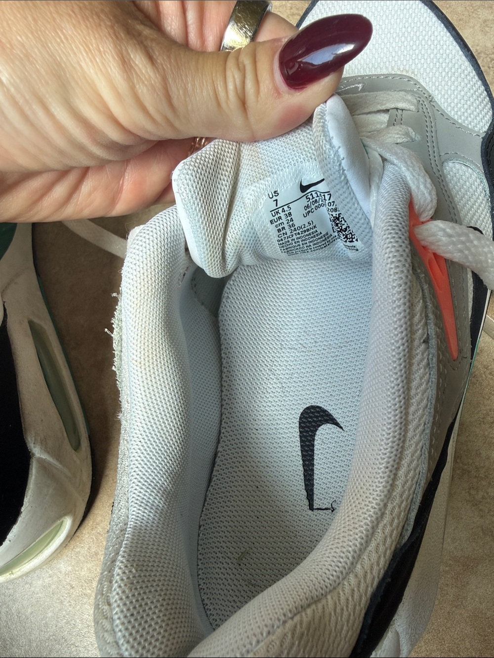 Nike White and Black Sneakers with Teal and Coral Accents - Picture 6 of 6